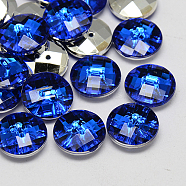 Taiwan Acrylic Rhinestone Buttons, Faceted, 2-Hole, Disc, Blue, 10x4mm, Hole: 1mm(BUTT-F022-10mm-04)