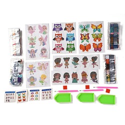 DIY Owl & Butterfly & Girl & Flower Fairy Diamond Painting Stickers Kits For Kids, with Diamond Painting Stickers, Rhinestones, Diamond Sticky Pen, Tray Plate and Glue Clay, Mixed Color, 21x13.5x0.03cm(DIY-O016-22)