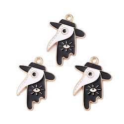 Alloy Enamel Pendants, Light Gold, Plague Doctor/Crow with Sickle Charm, Black, 25.5x17.5x1.5mm, Hole: 2mm(ENAM-M054-05KCG)