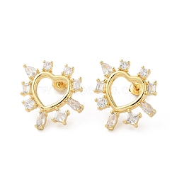 Hollow Heart Rack Plating Brass Stud Earrings, with Clear Cubic Zirconia, Lead Free & Cadmium Free, Real 18K Gold Plated, 20x20mm(EJEW-A027-01G)