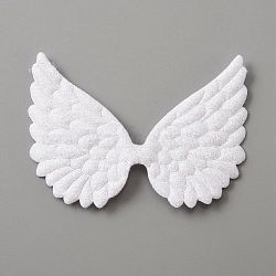 Cloth Embossed Wing Ornament Accessories, with Glitter Powder, Sewing Craft Decoration, White, 65x93x1mm(FIND-WH0037-27B)