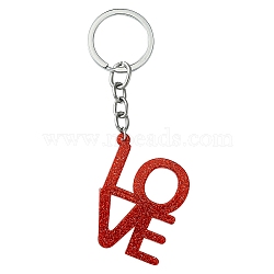 Valentine's Day Acrylic Keychain, with Iron Ring, Word LOVE, FireBrick, 10cm(KEYC-YW00020-04)