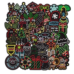 50Pcs Christmas PVC Self Adhesive Stickers, Neon Style Waterproof Decals for Water Bottle, Helmet, Luggage, Mixed Shapes, 40~73mm(XMAS-PW0001-197)