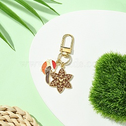 Birds Theme Alloy Enamel Pendant Decoration, with Alloy Swivel Clasps, Flower, 64mm, Pendant: 23~28mm(KEYC-YW00153-04)