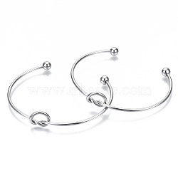 304 Stainless Steel Love Knot Cuff Bangle Making, with End Round Beads, Stainless Steel Color, Inner Diameter: 2-1/2 inch(63~66mm)(MAK-S073-001P)