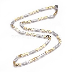 304 Stainless Steel Mariner Link Chain Necklaces, with Lobster Claw Clasps, Unwelded, Textured, Golden & Stainless Steel Color, 19.6 inch(50cm), 3.5mm(NJEW-F261-12GP)