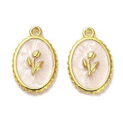 Alloy Enamel Pendants, Oval with Tulip Charm, Golden, 21x13.5x2.8mm, Hole: 1.6mm(ENAM-R145-05G)