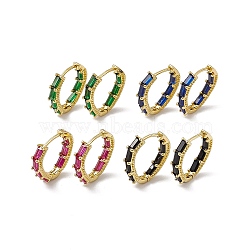 Cubic Zirconia Rectangle Beaded Hoop Earrings, Real 18K Gold Plated Brass Teardrop Hoop Earrings for Women, Cadmium Free & Nickel Free & Lead Free, Mixed Color, 17x16.5x3.5mm, Pin: 0.8mm(EJEW-M210-05G)