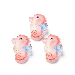 Transparent Epoxy Resin Cabochons, with Glitter Powder, Sea Horse, Salmon, 24x15x7mm(X-CRES-S365-44)