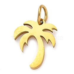 304 Stainless Steel Charms, Real 18K Gold Plated, Laser Cut, Coconut Tree, 10.5x9x1mm, Hole: 2.5mm, 5pcs/set(STAS-Q331-01C)