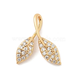 Brass Micro Pave Clear Cubic Zirconia Charms, Real 14K Gold Plated, Leaf, 15x13x4mm, Hole: 4x1.8mm(KK-B130-03G-03)