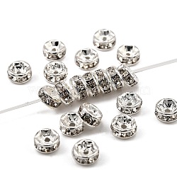 Brass Rhinestone Spacer Beads, Grade AAA, Straight Flange, Nickel Free, Silver Color Plated, Rondelle, Crystal, 5x2.5mm, Hole: 1mm(RB-A014-Z5mm-01S-NF)