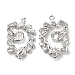 Brass Connector Charms with Crystal Glass Rhinestone, Flower Links with Letter D, Platinum, 19x13x3mm, Hole: 1mm(KK-B074-11G)