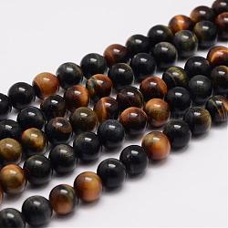 Natural Tiger Eye Bead Strands, Round, Grade A, 8mm, Hole: 1mm, about 48pcs/strand, 15.5 inch(G-K153-B39-8mm-A)