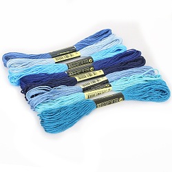 8 Skeins 8 Colors Gradient Color 6-Ply Cotton Embroidery Floss, Cross-stitch Threads, for DIY Sewing, Blue, 1.2mm, about 8.20 Yards(7.5m)/skein, 1 skein/color(PW-WG66837-01)