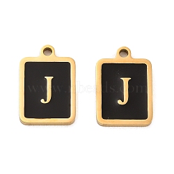 304 Stainless Steel Pendants, with Enamel, Rectangle with Letter Charm, Golden, Letter J, 17.5x12x1.5mm, Hole: 1.5mm(STAS-K265-11G-J)