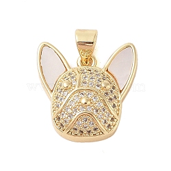 Brass Micro Pave Clear Cubic Zirconia Pendant, with Shell, Dog, Real 18K Gold Plated, 17.5x16.5x5mm, Hole: 4x3.5mm(KK-I712-34G)