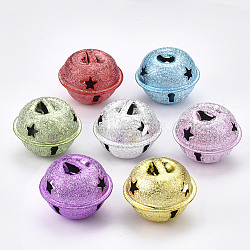 Iron Bell Pendants, Matte, Bell with Star, Mixed Color, 20x24~25mm, Hole: 6x3mm(IFIN-S702-09)