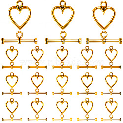 120 Sets Tibetan Style Alloy Toggle Clasps, Antique Golden, Lead Free and Cadmium Free, Heart, Antique Golden, Heart: 14x12mm, Bar: 19mm, Hole: 1.5mm.(FIND-SP0003-93)