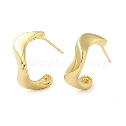 Rack Plating Brass Twist Round Stud Earrings, Half Hoop Earrings, Long-Lasting Plated, Cadmium Free & Lead Free, Real 18K Gold Plated, 16.5x21x7mm(EJEW-Q773-05G)