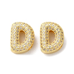 Rack Plating Brass Micro Pave Cubic Zirconia Slide Charms, Long-Lasting Plated, Lead Free & Cadmium Free, Real 18K Gold Plated, Letter, Letter D, 13.5x10x4.8mm, Hole: 10.5x1.7mm(KK-C084-34G-D)