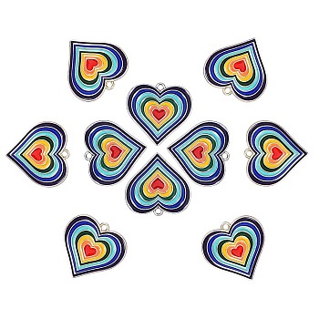 10Pcs 2 Colors Alloy Enamel Pendants, Rainbow Color Heart, Cadmium Free & Lead Free, Mixed Color, 29x28mm, 5pcs/color