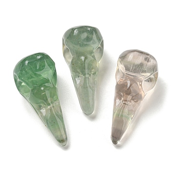 Natural Green Fluorite Pendants, Bird Head Skull Charms, 47~49x20~22x20~22mm, Hole: 2~2.5mm