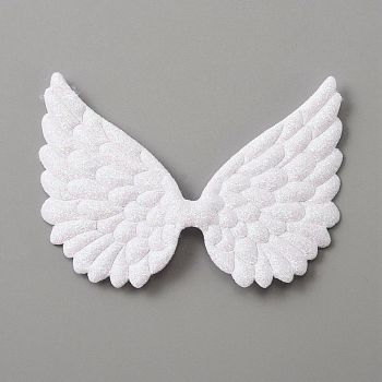 Cloth Embossed Wing Ornament Accessories, with Glitter Powder, Sewing Craft Decoration, White, 65x93x1mm