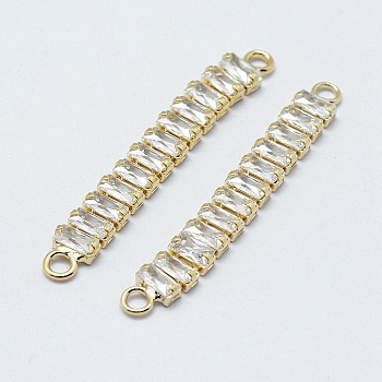 Brass Micro Pave Cubic Zirconia Links, Long-Lasting Plated, Real 18K Gold Plated, Nickel Free, 46x6x3mm, Hole: 2mm