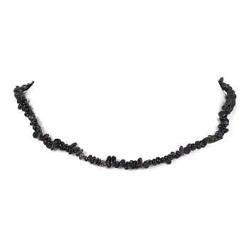 Natural Obsidian Chip Beaded Necklace, Golden, 15.94~15.98 inch(40.5~40.6cm)