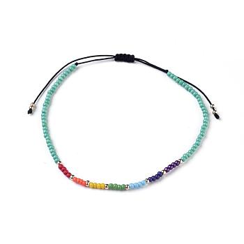 Chakra Jewelry, Nylon Thread Braided Beads Bracelets, with Seed Beads, Turquoise, 46~75mm