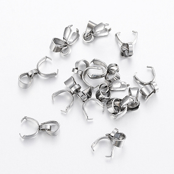 304 Stainless Steel Pendant Pinch Bails, Stainless Steel Color, 9x7x2.5mm, Hole: 4x3.5mm