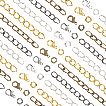 DIY Jewelry Making Findings Kits, including Iron Ends with Twist Chain Extension, Alloy Lobster Claw Clasps, Brass Jump Rings, Mixed Color