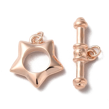 925 Sterling Silver Toggle Clasps, Long-Lasting Plated, Star with 925 Stamp, Rose Gold, Star: 12.5x11.5x2.5mm, Bar: 5.5x7x3mm