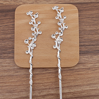 Flower Alloy Hair Sticks Findings, Round Bead Settings, Silver, 178mm, Fit for 3mm & 5mm Beads