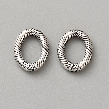 925 Sterling Silver Spring Gate Rings, Oval, Antique Silver, 10x8x1.7mm, Hole: 6.5x4.5mm