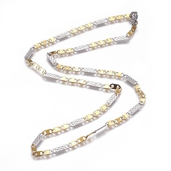 304 Stainless Steel Mariner Link Chain Necklaces, with Lobster Claw Clasps, Unwelded, Textured, Golden & Stainless Steel Color, 19.6 inch(50cm), 3.5mm
