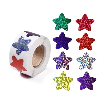 8 Patterns PVC Self Adhesive Glitter Stickers, Waterproof Colorful Decals for Party, Decorative Presents, Star, 24x25mm, about 500pcs/roll