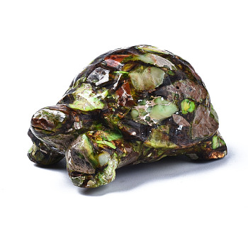 Tortoise Assembled Natural Bronzite & Synthetic Imperial Jasper Model Ornament, for Desk Home Display Decorations, Light Green, 57~58x35~36x27~29mm