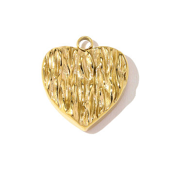304 Stainless Steel Pendants, Heart Charms, Ion Plating(IP), Mirror Polished Finish, Real 18K Gold Plated, 17x15mm, Hole: 1.5mm