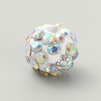 Rhinestone Pave Disco Ball Beads, Polymer Clay Rhinestone Beads, Round, Crystal AB, 8mm, Hole: 1.8mm