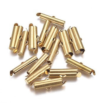 Brass Slide On End Clasp Tubes, Slider End Caps, for Ball Chains, Golden, 19x6x4mm, Hole: 1mm, Inner Diameter: 3mm