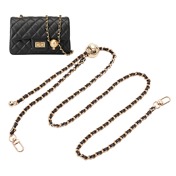 Iron Chain & PU Leather Bags Handle, with Cord Lock & Swivel Clasps, Adjustable Chain for Purse Making, Black, 120x0.7x0.4cm