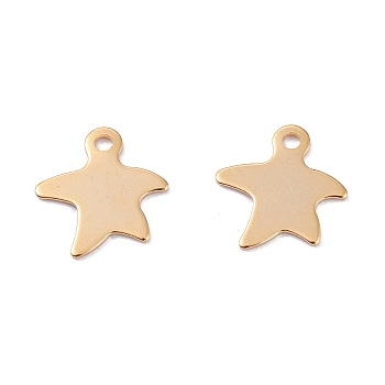 201 Stainless Steel Charms, Laser Cut, Starfish/Sea Star, Real 18k Gold Plated, 11x11x0.5mm, Hole: 1.4mm