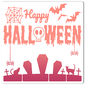 PET Plastic Hollow Out Drawing Painting Stencils Templates, Square, Creamy White, Halloween Themed Pattern, 300x300mm