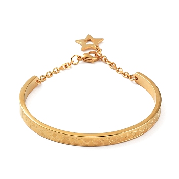 Ion Plating(IP) 304 Stainless Steel Star Bangles with Charms, with Safety Chains, Golden, Inner Diameter: 2-3/8 inch(6cm)
