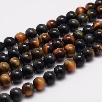 Natural Tiger Eye Bead Strands, Round, Grade A, 8mm, Hole: 1mm, about 48pcs/strand, 15.5 inch