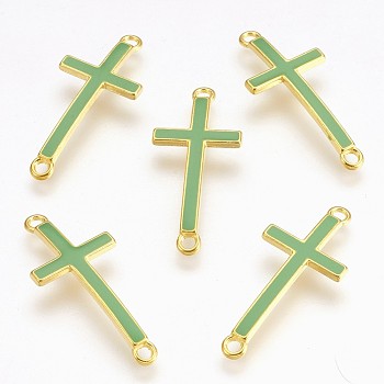 Alloy Links connectors, Cadmium Free & Lead Free, with Enamel, Sideways Cross, Golden Metal Color, Green, 33x14.5x2mm, Hole: 2mm