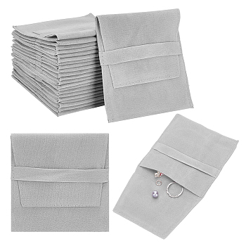 Double-Sided Faux Suede Jewelry Flap Pouches, Folding Envelope Bag for Earrings, Bracelets, Necklaces Packaging, Gray, 9.7x9.4cm