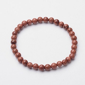 Round Synthetical Goldstone Stretch Bracelets, 53~56mm, Bead: 6mm